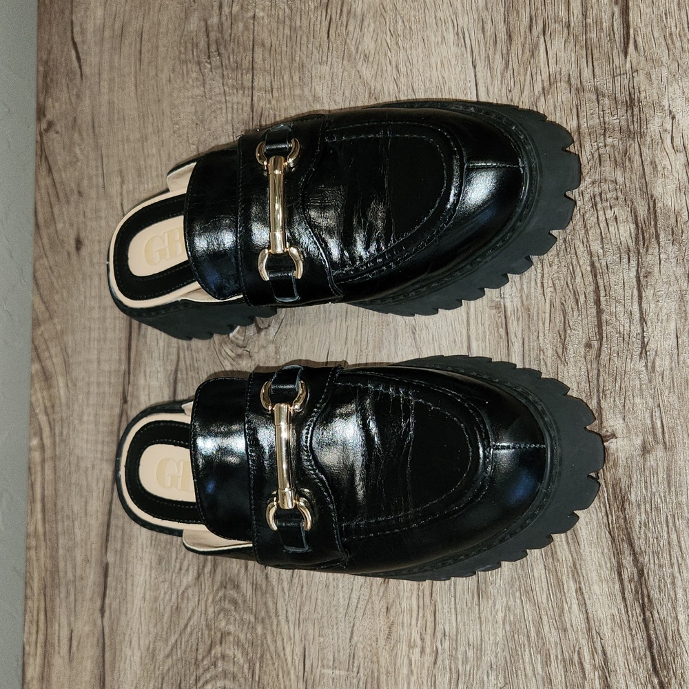 Gianni Bini Black Mules with Gold Detail